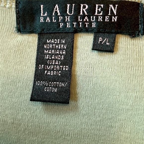 Lauren RALPH LAUREN WOMEN GREEN TEE•PETITE LARGE•CRYSTAL RLL ON FRONT - Picture 5 of 8